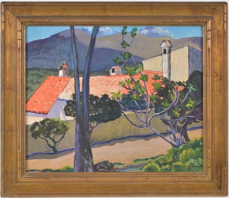 Louise Upton Brumback. Mountain landscape with red roofed villa. 1925. Oil on canvas. Framed. Signed