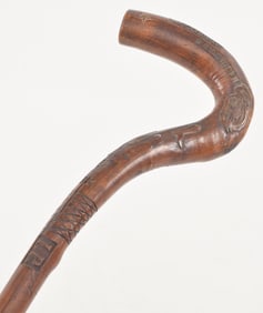 18th/19th century American folk art story cane. Carved inscription for Edward Rawson from Westboro,