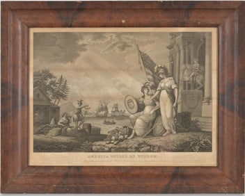 Black and white engraving after John Bartlett. America Guided by Wisdom. Engraved by Benjamin