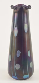 Loetz art glass vase with amethyst ground with silver iridescence, unsigned, circa 1900. Height 12