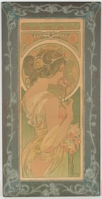 Alphonse Mucha. "La Primevere". Original art nouveau color lithograph. Framed in a period oak frame