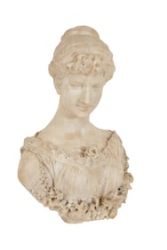 Continental carved marble bust of a young with a floral garland, 19th Century. Height 23.5 in