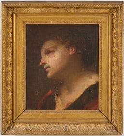 17th/18th century Italian old master painting depicting the head of a saint with bloody tears. Oil