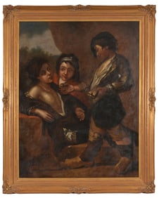18th century old master Murillo school large painting depicting street urchins. Oil on canvas.