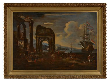 Attributed to Hendrik van Minderhout. Dutch. 17th century. Harbor scene with European and Ottoman
