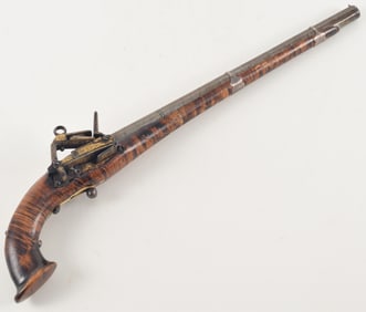 Fine Caucasian miquelet lock pistol, late 18th/early 19th century. Lock ornately engraved and