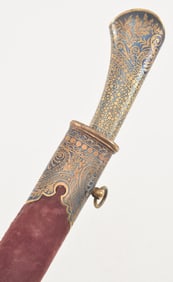 Russian Imperial yataghan type hunting knife. Zlatoust 1876. Blade with gold decorated hunting
