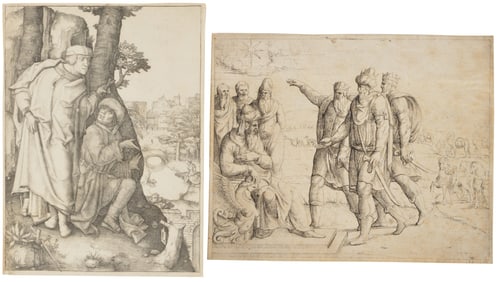 Lucas van Leyden. "Susanna and the Elders". Engraving on paper. Strong tones. Small area of