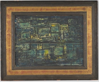 Cady Wells. "Clouds #1". Mixed media abstract painting. Framed. Norton Gallery of Art label on