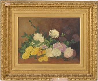 Ellen Robbins. American. Tabletop floral still life. Oil on canvas. Signed and dated lower right.