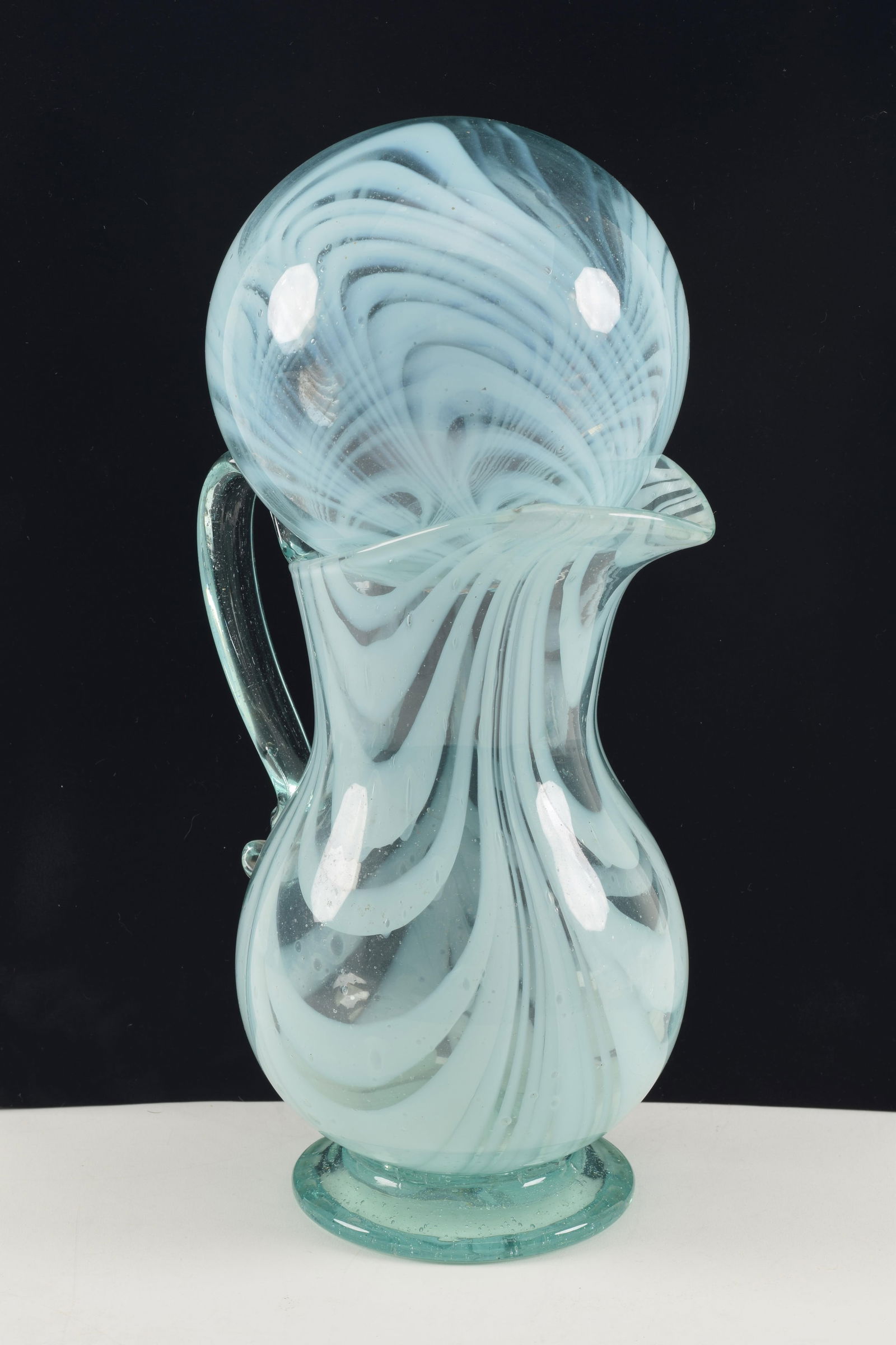 Blown pitcher and witches ball with loop decoration and green glass, 19th Century. Pitcher height (1 of 5)