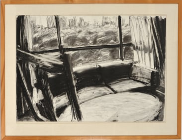Joel Janowitz. "View from the Ritz". Charcoal drawing on paper Signed and dated 1984 lower left.