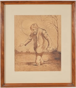 19th century original brown ink drawing, possibly depicting an allegory of Van Gogh struggling in