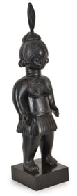 19th/20th century African Mende people Sierra Leone standing female figure. Dark sacrificial patina.