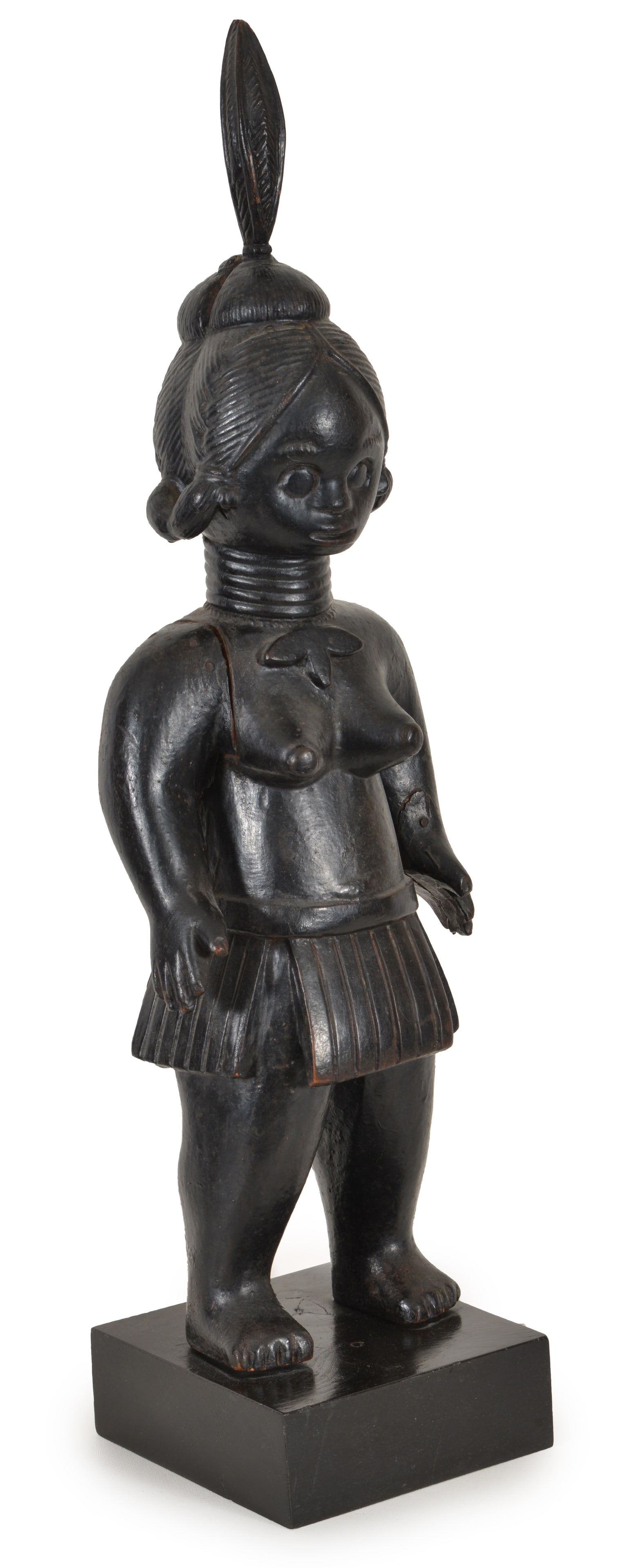 19th/20th century African Mende people Sierra Leone standing female figure. Dark sacrificial patina. (1 of 5)