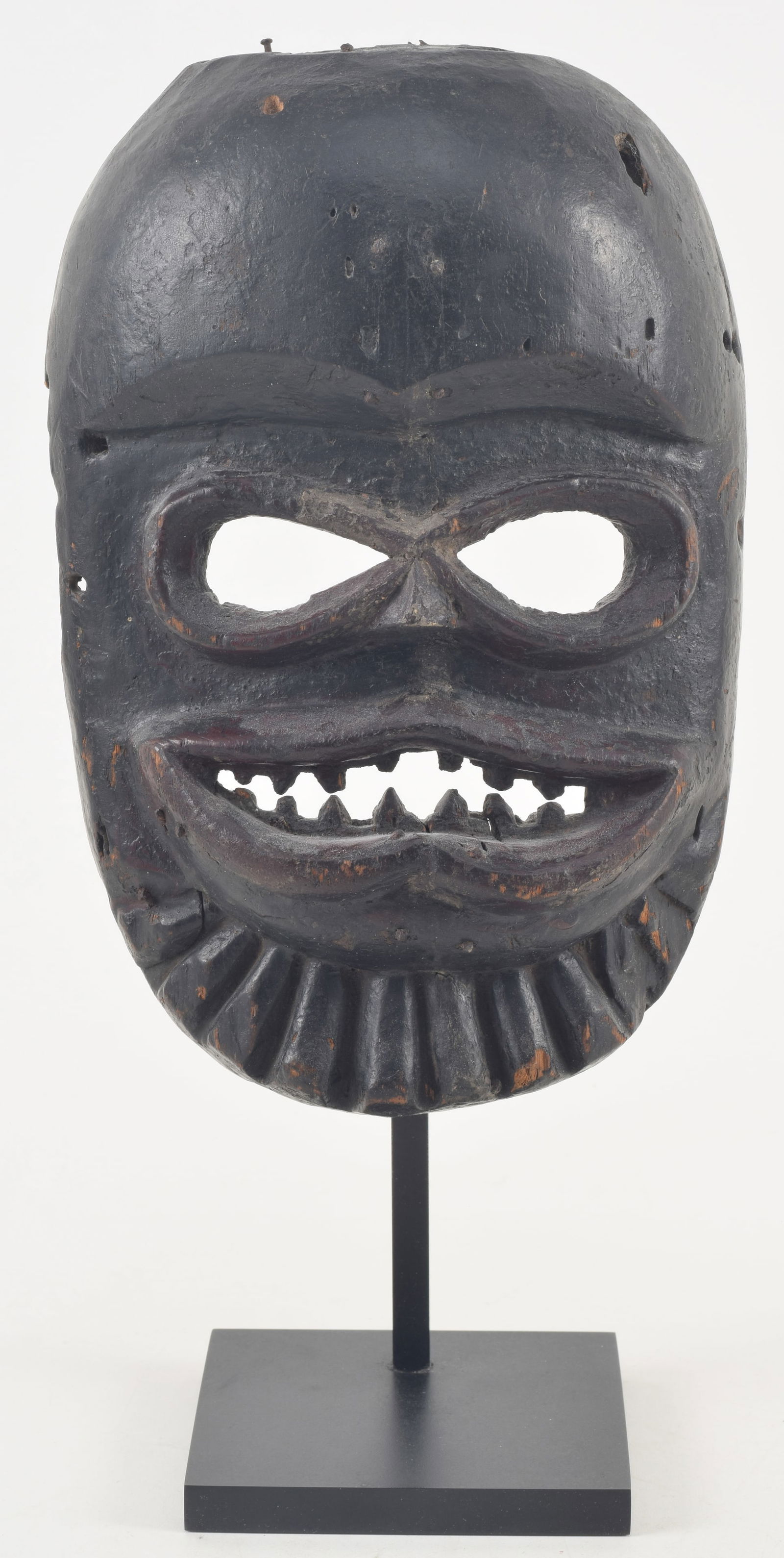 Early 20th century African Ibibio carved wood mask. Museum mount. Mask 10 x 6.5in. Overall: 14in. (1 of 5)