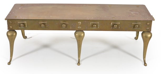 Queen Anne style oversized brass footman, mid 20th Century. Height 15.5 in, Width 51.5, depth 22 in.