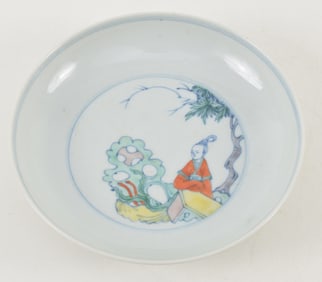 Porcelain saucer. China. Yung Cheng mark (1722-1735) and period. Tou Tsai ware. 6in diameter.