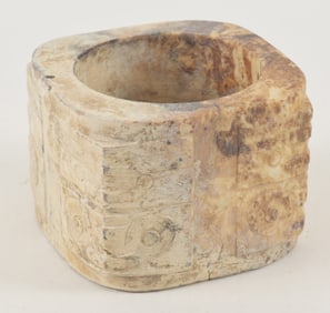 Ritual jade. China. 18th century or earlier. Tsung form. Chicken bone stone. 3 x 2.25in.