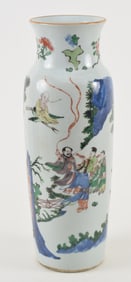 Porcelain vase. China. Transitional period, ca. 1600. Rollwagon form. Wu Tsai decoration of the
