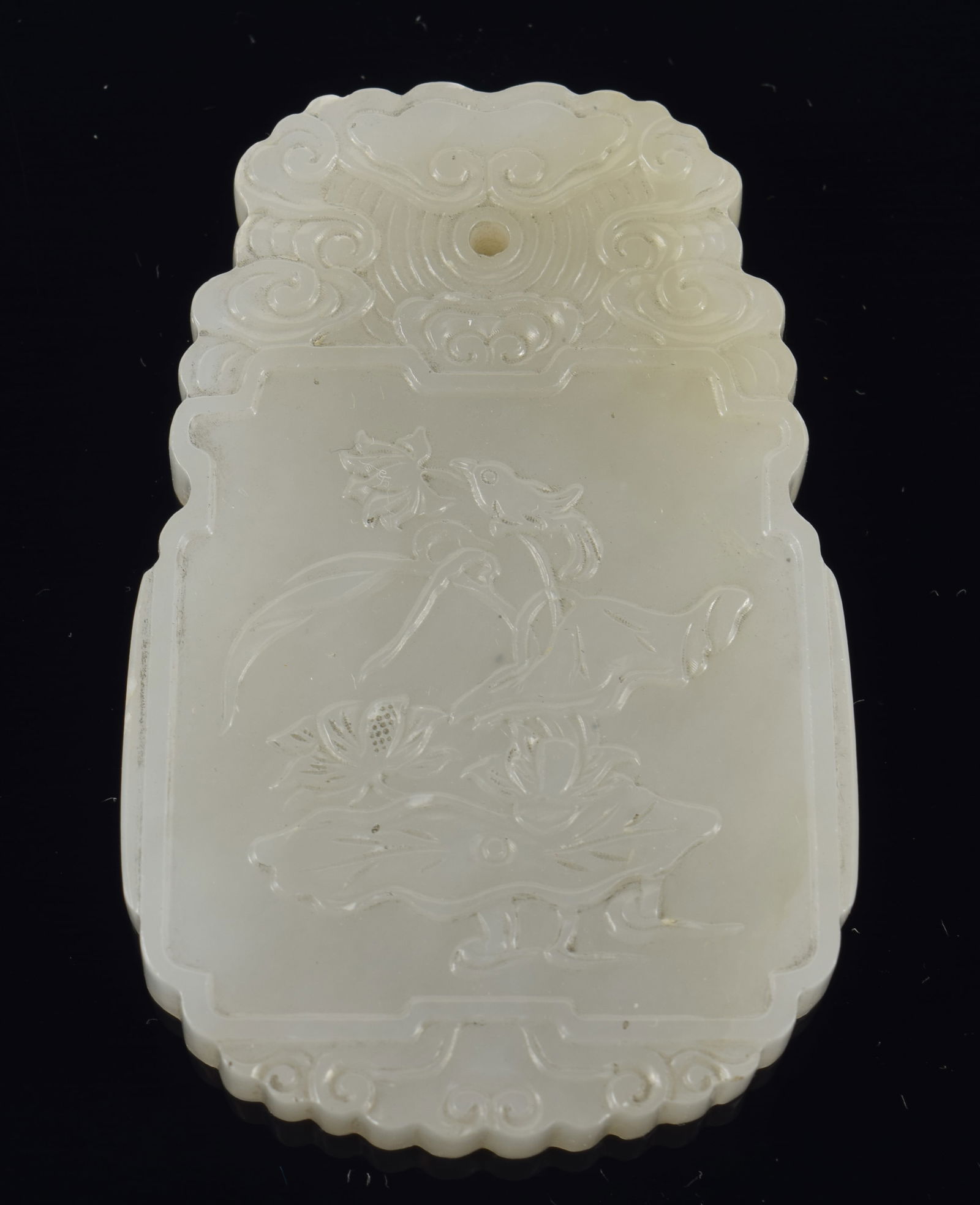 Oval jade pendant. China. 18th century. Surface carved with the Ho Ho Er Hsien. 2.25in. (1 of 5)