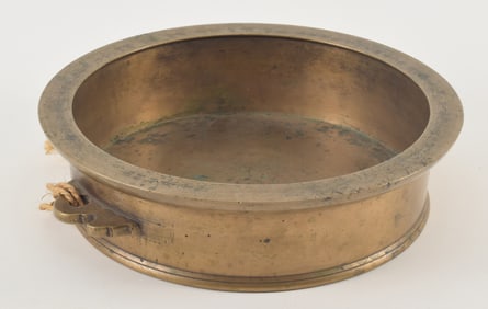 Bronze basin. China. 19th century or earlier. Extensive inscriptions around the rim. 16 x 3.5in.