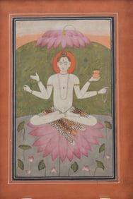 Indian miniature painting. 19th century. Pahari style. Image of the lord Shiva as the king of the