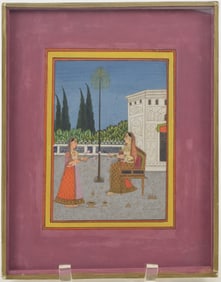 Indian miniature painting. 19th century. Rajastan. Radha and an attendant. Image: 9 x 11in. Framed