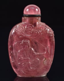 Rubellite tourmaline snuff bottle. China. Ca. 1900. Highly transparent and deep color stone. Carved