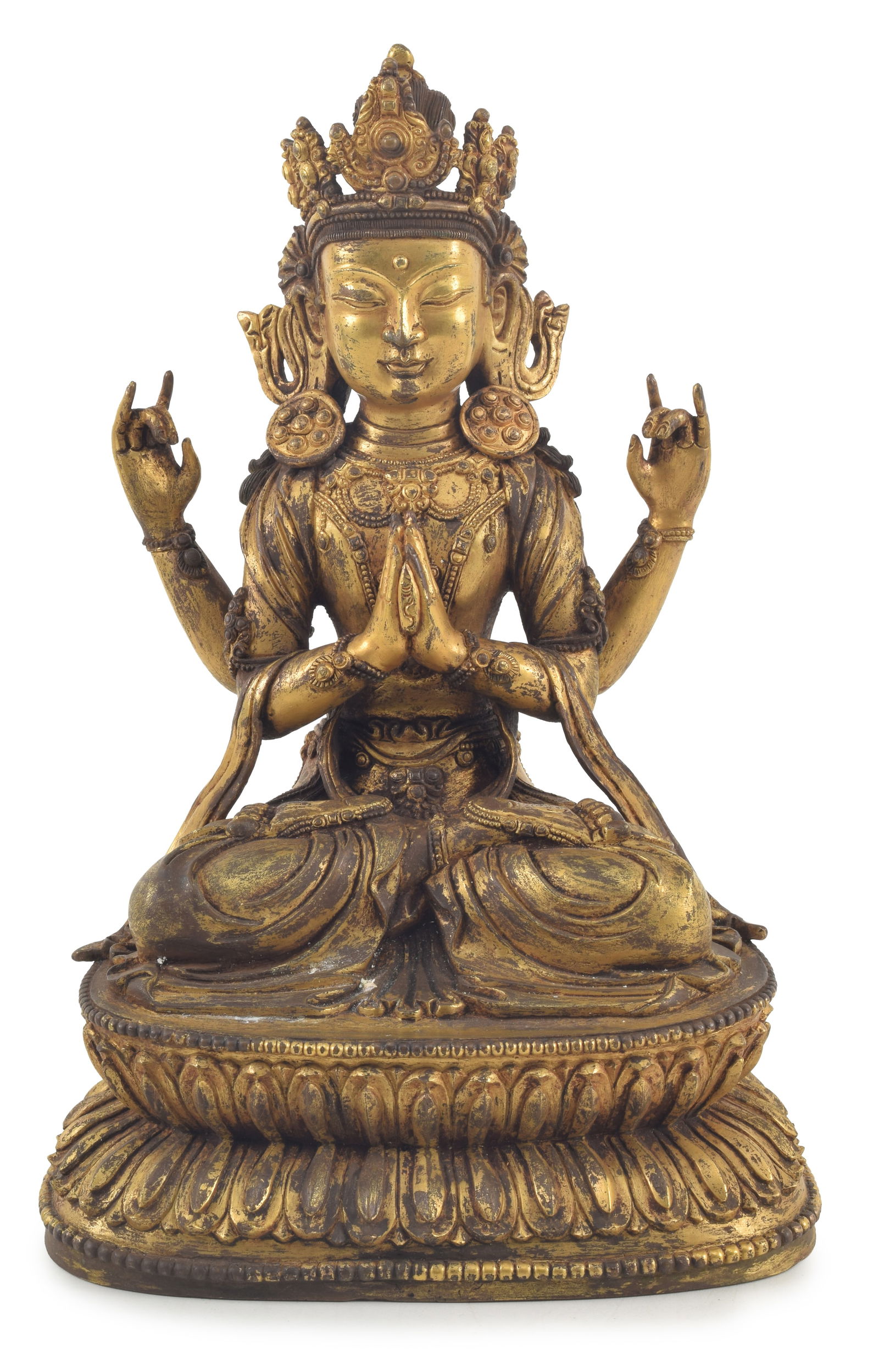 Gilt bronze image of Shadakhshari Lokeshvara. Tibet. 16th century. 12 x 7.5in. (1 of 10)