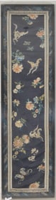 Silk panel. China. Early 20th century. Flowers and butterflies on a dark blue ground. Mounted in