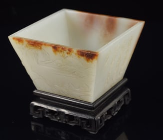 Jade cup. China. Chien Lung mark (1735-1796) and period. Pure white highly translucent stone with