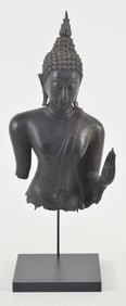 Bronze bust. Thailand. 18th century. Standing fragmentary image of a standing buddha. 9.5in.