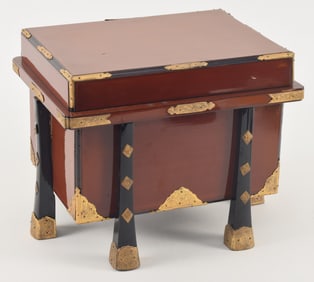 Helmet for display at the boy's festival. Japan. Early 20th century. Gilt metal mounted lacquered