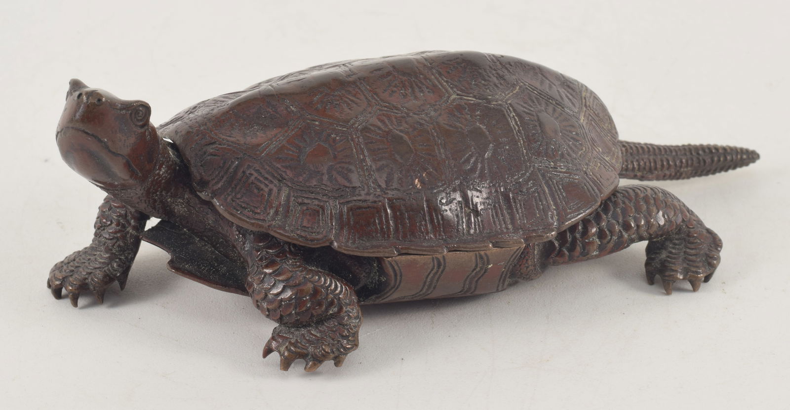 Bronze box. Japan. Meiji period (1868-1912). Cast in the form of a turtle. Signed. 6in. (1 of 8)