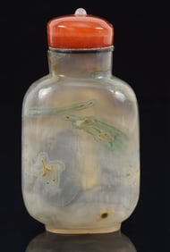 Moss agate snuff bottle. China. Ca. 1850. Well hollowed. 2.25in.