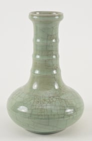 Celadon vase. China. 19th century. Lung Chuan ware. Crackle ground. Bowstring marks about the body.