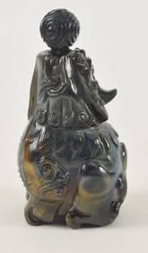 Labradorite snuff bottle carved as a mythical animal. 2.5in.