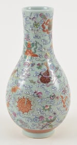 Porcelain vase. China. 19th century. Celadon ground with famille rose decoration of auspicious