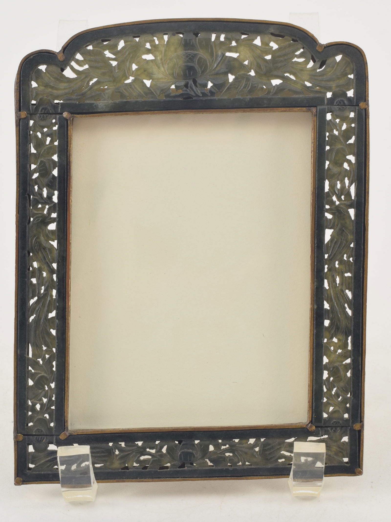 Picture frame. China. Early 20th century. Carved and pierced with birds and flowers in spinach green (1 of 6)