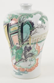 Porcelain vase. China. 19th/early 20th century. Famille verte historical scene. Kang Hsi mark.