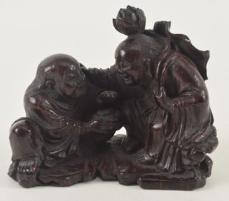 Bamboo carving of the Ho Ho Er Hsien. China. Chien Lung period (1735-1796). Deep patina. 2.75 x 2in.