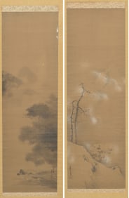 19th century Japanese landscape paintings. Framed under glass. Overall: 60 x 17in.