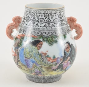 Porcelain vase. China. Republic period, ca. 1930. Finely painted decoration of the Ho Ho Er Hsien.