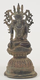 Bronze buddha. North Thailand or Burma. Shan style seated image. 9.5in.