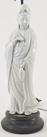 White porcelain standing figure of the water moon Kuan Yin. Kutani ware. Japan. Early 20th century.