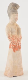 Tomb figure. China. Tang dynasty (618-920). Standing figure of a court lady. 10.5in. Traces of