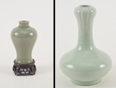 Lot of 2 porcelain vases. China. 19th century. One garlic mouth type. Both with celadon glaze.