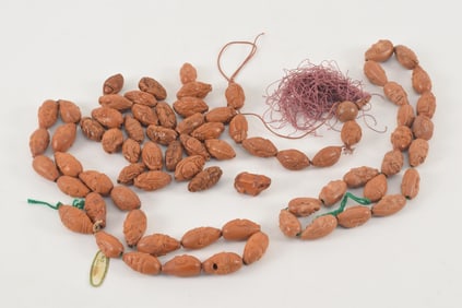 Large group of carved calmeria pitstones. China. Early 20th century.