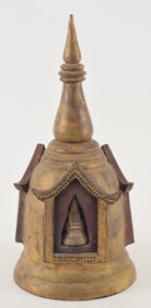 Southeast Asian carved wood stupa. Gilt surface.